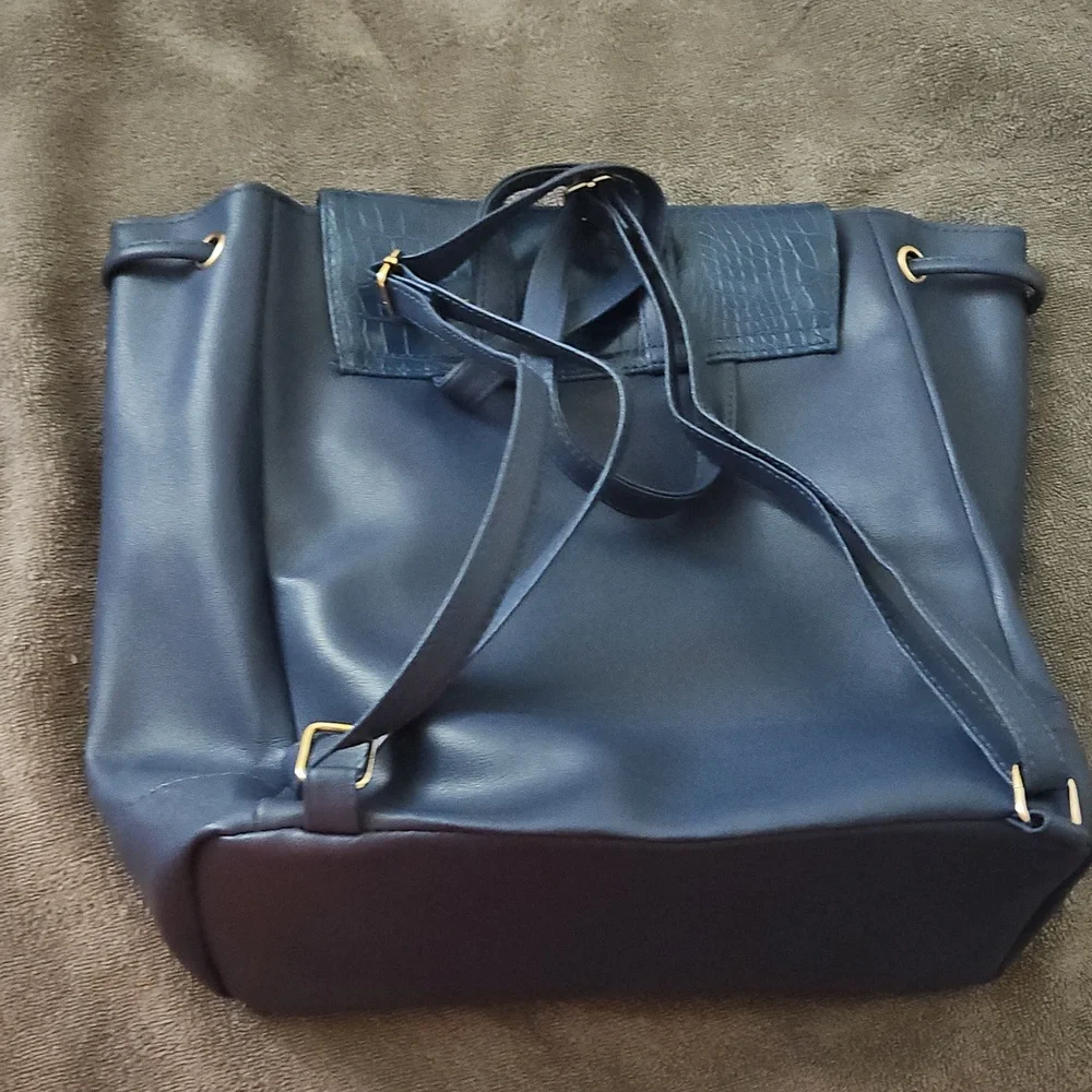 Stylish Blue Leather Backpack Purse‎